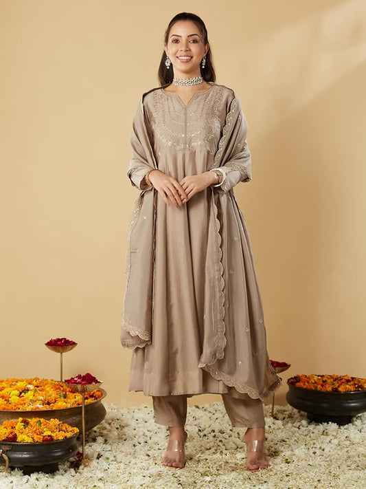 Powder Blue Silk Kurta Set with Embroidered Dupatta