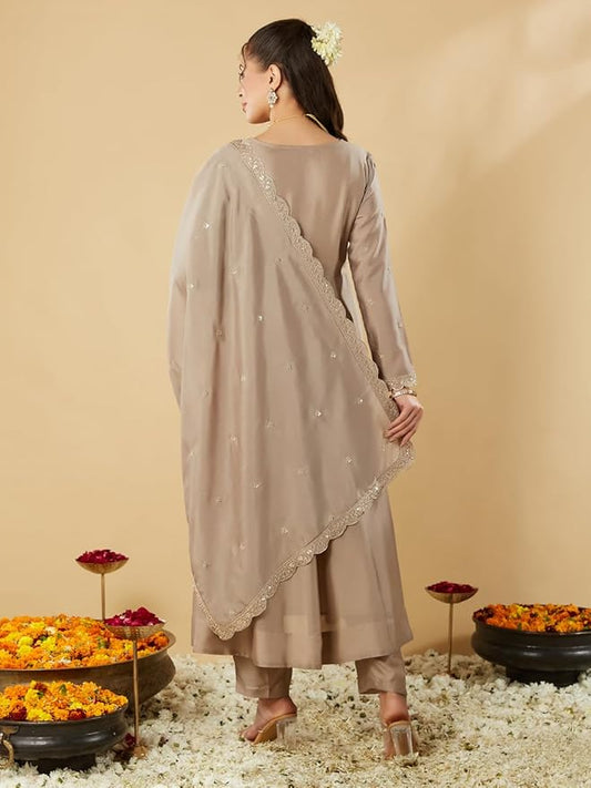 Powder Blue Silk Kurta Set with Embroidered Dupatta