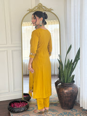 Mustard Yellow Kurta Set with Floral Dupatta
