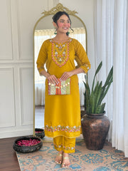 Mustard Yellow Kurta Set with Floral Dupatta
