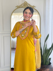 Mustard Yellow Kurta Set with Floral Dupatta