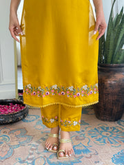 Mustard Yellow Kurta Set with Floral Dupatta