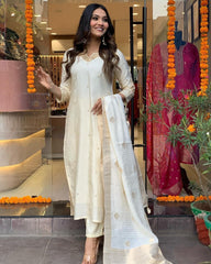 Rani pink silk kurta set with banarasi dupatta