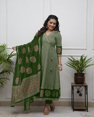 Black &amp; Beige Printed Anarkali Set with Dupatta
