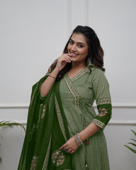 Black &amp; Beige Printed Anarkali Set with Dupatta