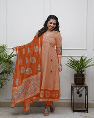 Black &amp; Beige Printed Anarkali Set with Dupatta