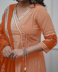 Black &amp; Beige Printed Anarkali Set with Dupatta