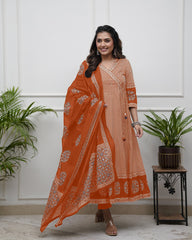 Black &amp; Beige Printed Anarkali Set with Dupatta