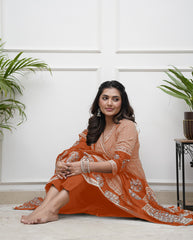 Black &amp; Beige Printed Anarkali Set with Dupatta