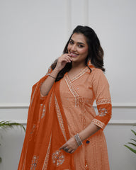 Black &amp; Beige Printed Anarkali Set with Dupatta