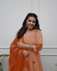 Black &amp; Beige Printed Anarkali Set with Dupatta