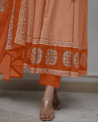 Black &amp; Beige Printed Anarkali Set with Dupatta