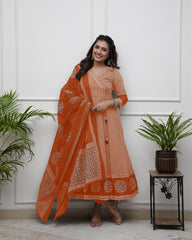Black &amp; Beige Printed Anarkali Set with Dupatta