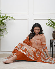 Black &amp; Beige Printed Anarkali Set with Dupatta