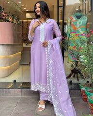 Lavender Chanderi Kurta Set with Embroidered Dupatta