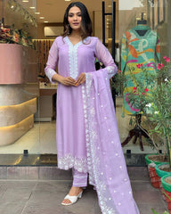 Lavender Chanderi Kurta Set with Embroidered Dupatta