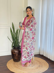Mauve Pink Kurta Set with Floral Print Dupatta