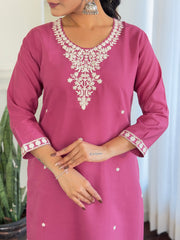 Mauve Pink Kurta Set with Floral Print Dupatta