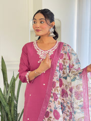 Mauve Pink Kurta Set with Floral Print Dupatta